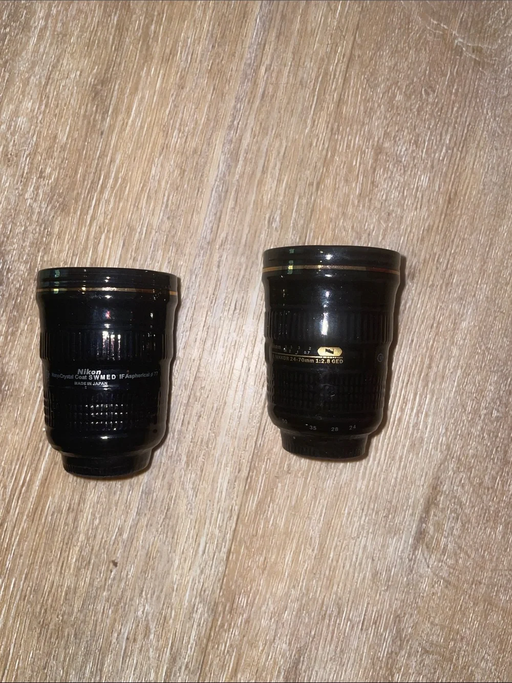 Nikon Black Twin Photo Lenses Shot Glasses with Gold Accents